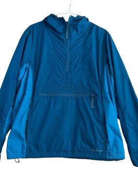 L.L.Bean Blue Hooded Anorak Windbreaker Jacket Size Large